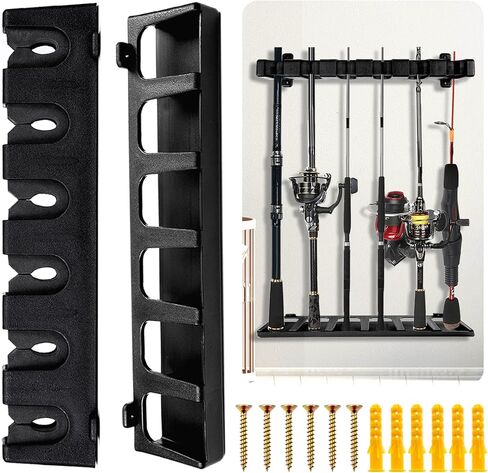 Adjustable Vertical Fishing Rod Holder for Rods of Diameter 3-19mm, Wall Mounted Fishing Rod Racks for Garage, Colorful Fishing Pole Holders Hold Up to 6 Combos or Rods in Saudi Arabia