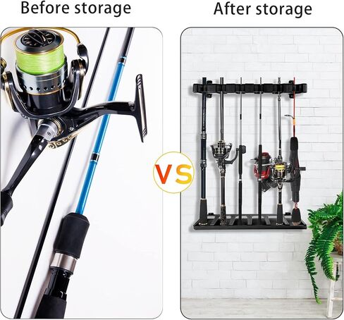Adjustable Vertical Fishing Rod Holder for Rods of Diameter 3-19mm, Wall Mounted Fishing Rod Racks for Garage, Colorful Fishing Pole Holders Hold Up to 6 Combos or Rods in Saudi Arabia