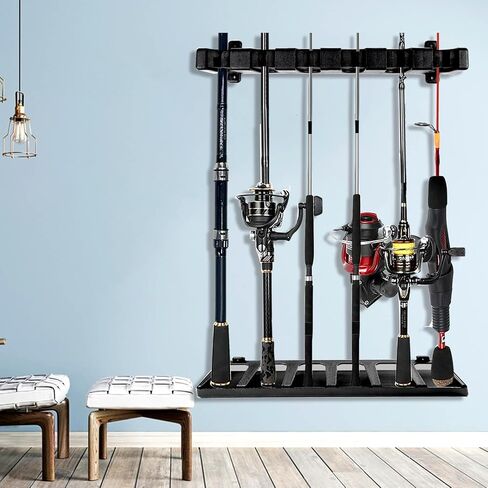 Adjustable Vertical Fishing Rod Holder for Rods of Diameter 3-19mm, Wall Mounted Fishing Rod Racks for Garage, Colorful Fishing Pole Holders Hold Up to 6 Combos or Rods in Saudi Arabia