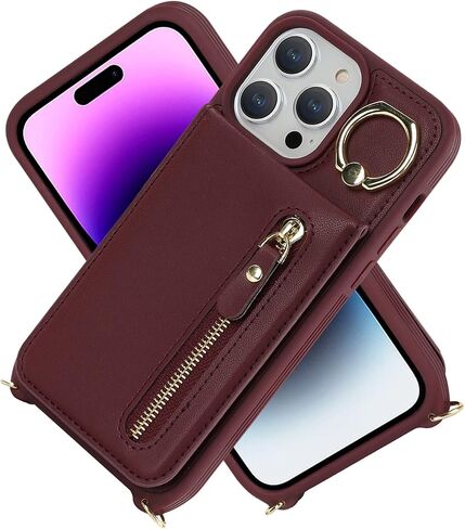 Jaorty Phone Case for iPhone 14 Pro Max with Strap,for iPhone 14 Pro Max Case Wallet with Card Holder for Women,Crossbody Lanyard Cases with Zipper Pocket Kickstand Ring Holder 6.7",Rosegold in Kuwait