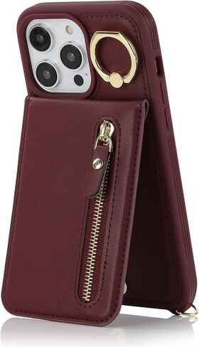 Jaorty Phone Case for iPhone 14 Pro Max with Strap,for iPhone 14 Pro Max Case Wallet with Card Holder for Women,Crossbody Lanyard Cases with Zipper Pocket Kickstand Ring Holder 6.7",Rosegold in Kuwait