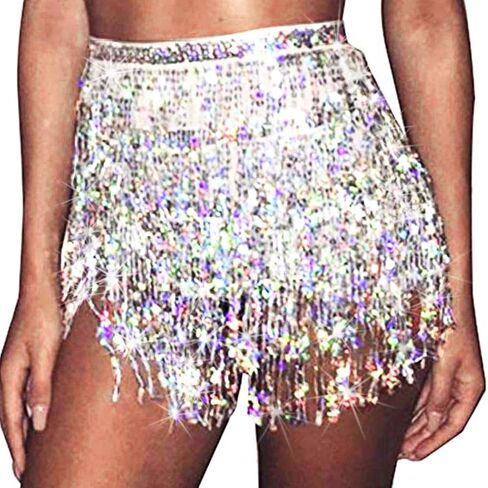 GRAEEN Hip Skirts Rave Fringe Skirt Belly Dance Hip Scarf Sequin Tassel Skirt for Women and Girls in Saudi Arabia