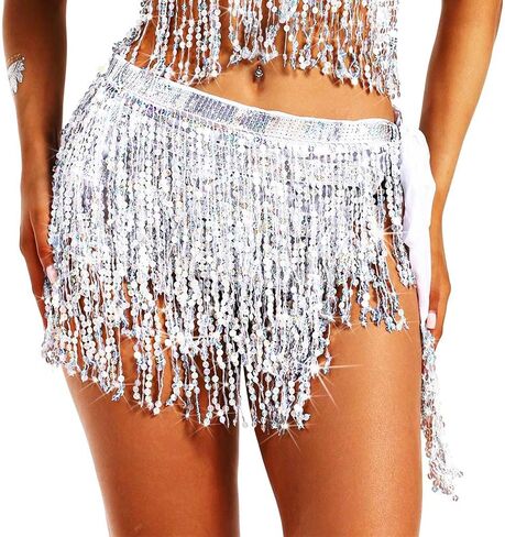 GRAEEN Hip Skirts Rave Fringe Skirt Belly Dance Hip Scarf Sequin Tassel Skirt for Women and Girls in Saudi Arabia