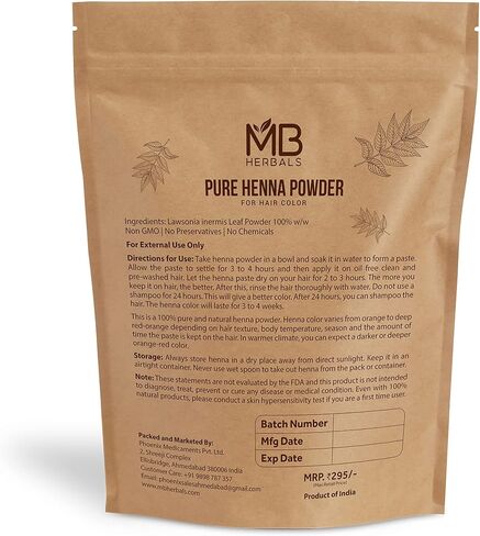 MB Herbals Pure Henna Powder 100 Gram| 3.5 oz | Orange-Red or Deep Orange Hair Color | Triple Sifted | Raw | Non-Radiated | 100% Natural | Economy Pack for 2 Applications of Shoulder Length Hair in Saudi Arabia