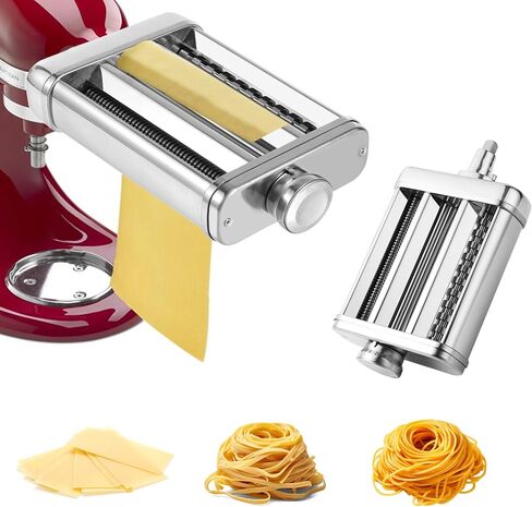 Pasta Maker Attachment for KitchenAid Stand Mixer, 3 Pieces Pasta Roller Attachments, Full Body Stainless Steel and Heavy Duty, Homemade Spaghetti, Fettucine and Lasagne in Saudi Arabia