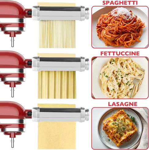 Pasta Maker Attachment for KitchenAid Stand Mixer, 3 Pieces Pasta Roller Attachments, Full Body Stainless Steel and Heavy Duty, Homemade Spaghetti, Fettucine and Lasagne in Saudi Arabia
