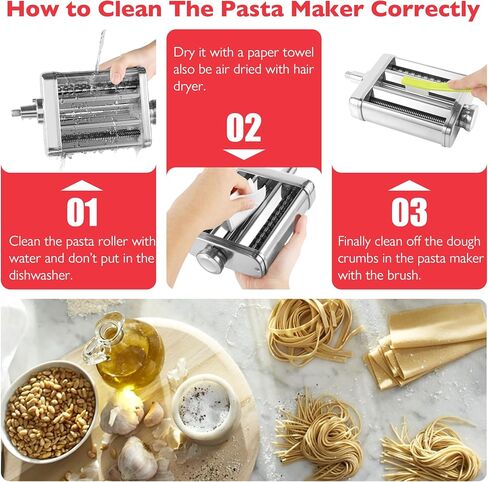 Pasta Maker Attachment for KitchenAid Stand Mixer, 3 Pieces Pasta Roller Attachments, Full Body Stainless Steel and Heavy Duty, Homemade Spaghetti, Fettucine and Lasagne in Saudi Arabia