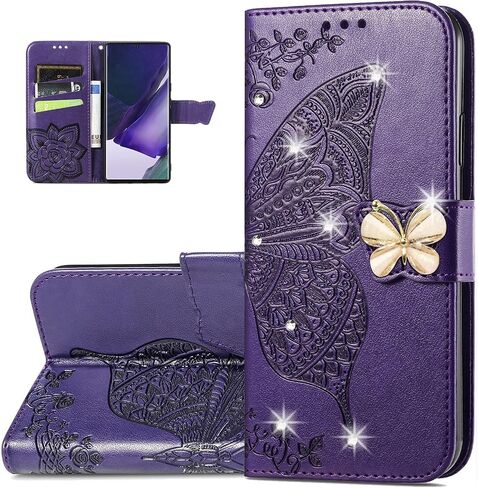 Wallet Case for Samsung Galaxy A13 5G, Butterfly Pattern PU Leather Case with Magnetic Clasp and Cash Card Holder Cover for Galaxy A13 5G Rhinestone Rose Gold in Saudi Arabia