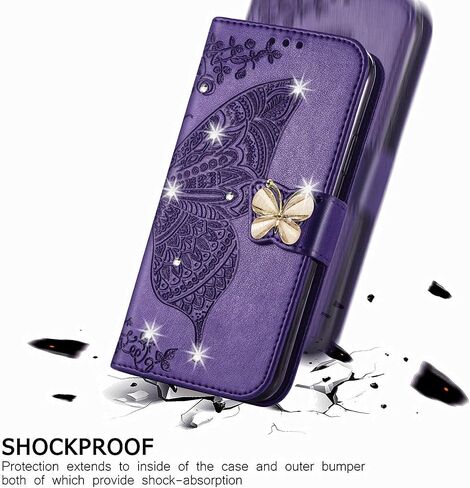 Wallet Case for Samsung Galaxy A13 5G, Butterfly Pattern PU Leather Case with Magnetic Clasp and Cash Card Holder Cover for Galaxy A13 5G Rhinestone Rose Gold in Saudi Arabia