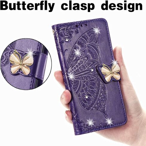 Wallet Case for Samsung Galaxy A13 5G, Butterfly Pattern PU Leather Case with Magnetic Clasp and Cash Card Holder Cover for Galaxy A13 5G Rhinestone Rose Gold in Saudi Arabia