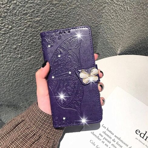 Wallet Case for Samsung Galaxy A13 5G, Butterfly Pattern PU Leather Case with Magnetic Clasp and Cash Card Holder Cover for Galaxy A13 5G Rhinestone Rose Gold in Saudi Arabia