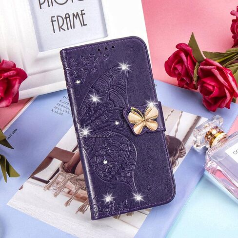 Wallet Case for Samsung Galaxy A13 5G, Butterfly Pattern PU Leather Case with Magnetic Clasp and Cash Card Holder Cover for Galaxy A13 5G Rhinestone Rose Gold in Saudi Arabia