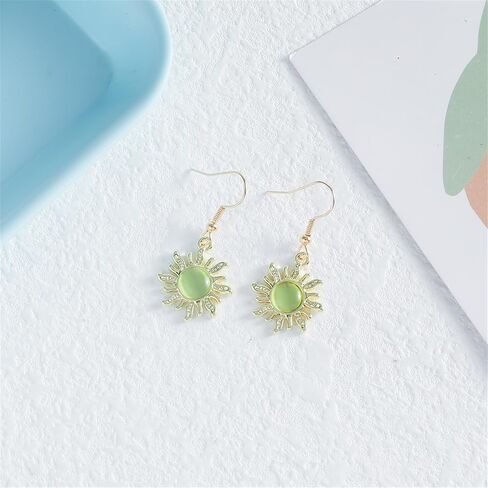 Handmade Sun Earrings for Women Girls Unique Dainty Simple 14K Gold Vintage Boho Sun Orange Crystal Handmade Gemstone Hippie Earrings Sun Jewelry Gifts (Black) in Kuwait