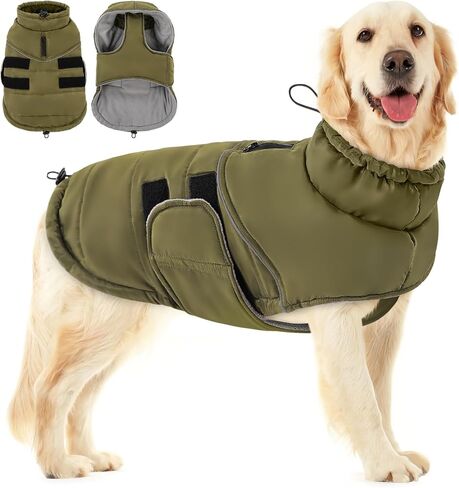 Peferhouse Dog Warm Winter Coats for Dogs, Dog Cold Weather Coat Dog Windproof Reflective Jacket with Harness Hole Thick Dog Vest Jacket ArmyGreen M in Kuwait