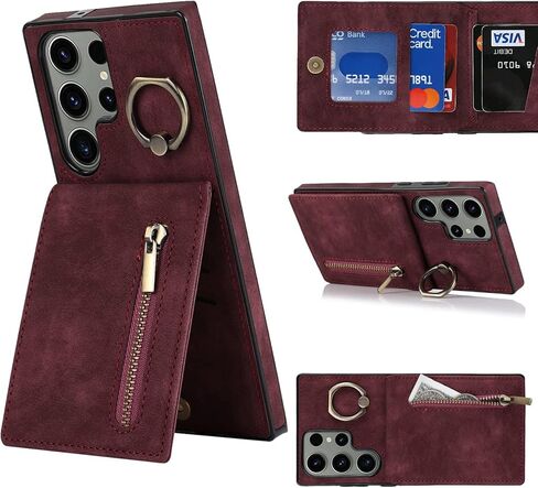Miimall for Samsung Galaxy S23 Plus Case with Card Holder, PU Leather Galaxy S23 Plus Wallet Case with Ring Kickstand, Magnetic Back Flip S23 Plus Case, Slim Protective Cover Case for S23 Plus, Black in Saudi Arabia
