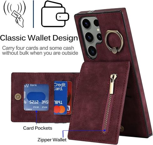 Miimall for Samsung Galaxy S23 Plus Case with Card Holder, PU Leather Galaxy S23 Plus Wallet Case with Ring Kickstand, Magnetic Back Flip S23 Plus Case, Slim Protective Cover Case for S23 Plus, Black in Saudi Arabia