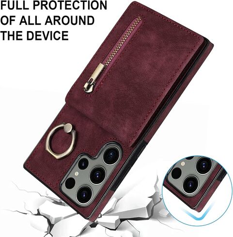 Miimall for Samsung Galaxy S23 Plus Case with Card Holder, PU Leather Galaxy S23 Plus Wallet Case with Ring Kickstand, Magnetic Back Flip S23 Plus Case, Slim Protective Cover Case for S23 Plus, Black in Saudi Arabia