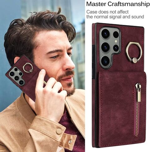 Miimall for Samsung Galaxy S23 Plus Case with Card Holder, PU Leather Galaxy S23 Plus Wallet Case with Ring Kickstand, Magnetic Back Flip S23 Plus Case, Slim Protective Cover Case for S23 Plus, Black in Saudi Arabia