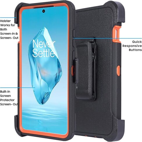 Compatible for OnePlus 12R 5G (2024) with Belt Clip Holster, Heavy Duty Military Grade Drop Protective Case with Rotating Stand (No Screen Protector) (Black) in Kuwait