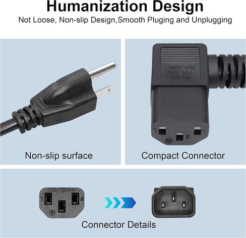 Coiled AC Power Cord YACSEJAO 18 AWG 3 Prong NEMA 5-15P to IEC320C13 10A 125V Extension Cable for Computers, TVs, Monitors,Printer & More (Down Angle) in Saudi Arabia