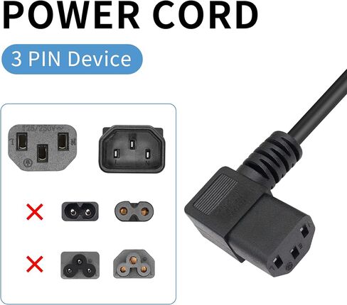 Coiled AC Power Cord YACSEJAO 18 AWG 3 Prong NEMA 5-15P to IEC320C13 10A 125V Extension Cable for Computers, TVs, Monitors,Printer & More (Down Angle) in Saudi Arabia
