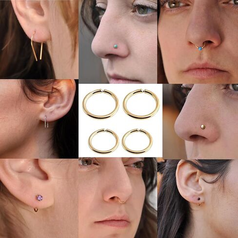Gold, Sterling Silver Tiny Thin Hoop Earrings for Women Cartilage Nose Septum Helix Tragus Rings Multiple Piercing Jewelry, Hypoallergenic (4mm | 24 GA, 14K Rose Gold Filled) in Kuwait