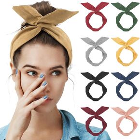 AUEAR, 9 Pack Solid Color Twist Bow Headband Wired Hair Tie Wire Head Bands Rabbit Ear Bow Head Wraps for Women Girls Hair Accessories
