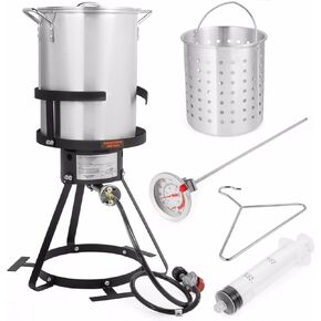Barton 52Qt Turkey Deep Fryer w/High Pressure Burner All Purpose Aluminum 80,000 BTU Outdoor Boiler Roaster Clam Bake Crawfish Pot Boiling Lid Seafood Cajun Gas Stove Burner Stand Injector