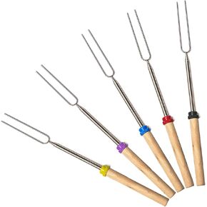 MalloMe Marshmallow Roasting Sticks - Smores Skewers for Fire Pit Kit - Hot Dog Camping Accessories Campfire Marshmellow 32 Inch Long Fork - 5 Pack
