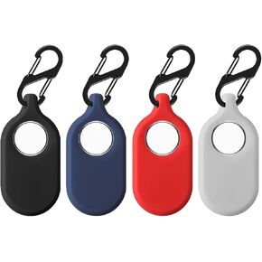 4PCS Case for Samsung Galaxy SmartTag2 Case, Soft Silicone Skin Cover Shock-Absorbing Protective Case with Carabiner Accessories (4 Packs Black)