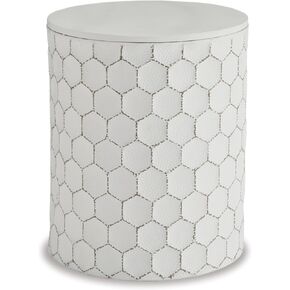 Signature Design by Ashley Polly Geometric Honeycomb Indoor & Outdoor Accent Stool, White