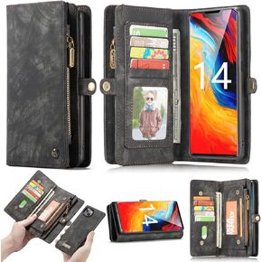 iPhone 16 Pro Max Leather Detachable Wallet Zipper Case with 11 Card Slots Holder Magnetic Case for iPhone 16 Pro Max Flip Wallet Handle Wrist Strap Man Woman Pocket Handbag (Blue)
