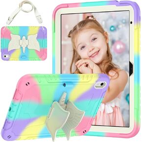 for iPad 10th Generation Case for Kids Girls with Pencil Holder, for iPad 10th Gen case iPad 10.9 inch 2022 Case Rugged Protective Case with Unicorn Stand Shoulder Strap(Pink+Purple)