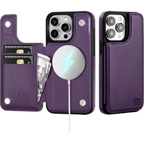 for iPhone 15 Pro Max Wallet Case with Card Holder Compatible with Magsafe Kickstand RFID Blocking Flip Cover Credit Card Slots PU Leather Men Women Phone Case for Apple 15 ProMax,Green