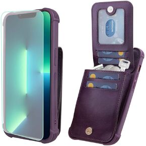 VANAVAGY Wallet Case Compatible for iPhone 13 Pro with Credit Card Holder,RFID Leather Magnetic Clasp Flip Folio Phone Cover Supports Car Mount with Screen Protector,Midnight Green