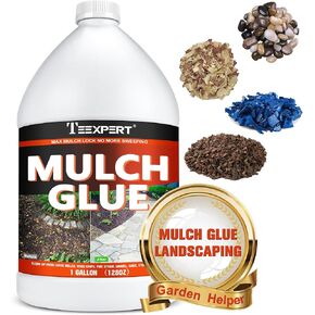 teexpert Mulch الغراء - 1 جالون الغراء المهاد للمناظر الطبيعية، الغراء المهاد الموثق الحصى عالية القوة المناظر الطبيعية لاصق المناظر الطبيعية قفل المناظر الطبيعية الراتنج غير سامة الموثق للحصى والأحجار والمهاد واللحاء