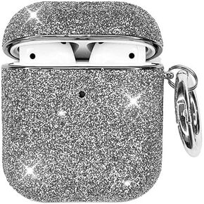 wanghe Luxury Bling Surface Plating Hard Cover Compatible with AirPods Case, Shockproof Protective Cover with Keychain for AirPod 2 & 1 - Black Bling