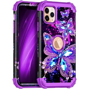 Miqala for iPhone 14 Pro Max Case,Glow in The Dark Three Layer Heavy Duty Shockproof Full Body Protection Hard Plastic Bumper+Soft Silicone Case for Apple iPhone 14 Pro Max 6.7 inch,Dark Butterfly