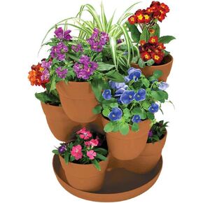 EMSCO Bloomers Stackable Flower Tower Planter – Holds up to 9 Plants – Great both Indoors and Outdoors – Terra Cotta