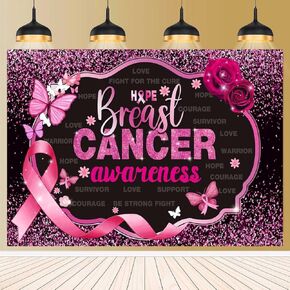 Black Pink Breast Cancer Awareness Backdrop for Breast Cancer Month Charity Activities Decorations, Breast Cancer Awareness Banner Decorations for Photography Background 7x5ft