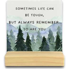 Motivational Desk Decor, Inspirational Desk Decor Floral Wood Table Signs, Inspirational Gifts for Women Friends, Sometimes Life Can be Tough Wooden Plaque with Wooden Stand for Home Office