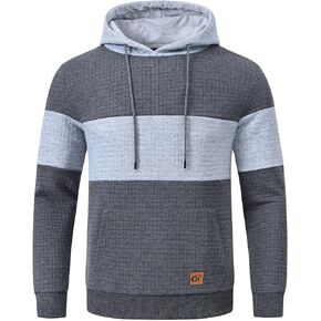 Yundobop Men's Pullover Hoodies Plaid Jacquard Long Sleeve Drawstring Hipster Casual Hooded Sweatshirts with Kanga Pockets