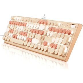Pink Keyboard Wired, White Backlit Typewriter Keyboard, Cute Keyboard with Volume Knob, Light Switch Button, Foldable Stands, Full Size Wired keyboard with Number Pad for Computer PC Laptop (Pink)