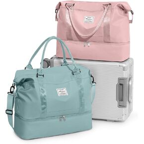 Weekender Bags for Women Men, Waterproof Overnight Bag with Trolley Sleeve, Sport Gym Tote Bag with Wet Pocket, Travel Duffel Carry on Bags for Airplanes Green