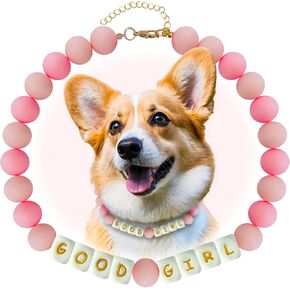 KUDES Elegant Exquisite Gender Dog Beaded Necklace with Adjustable Extension Chain, Fashion Pet Collar Good Girl Boy Male Female Pink Green Necklace Pearl Jewelry Accessories Gift for Dogs Gatherings