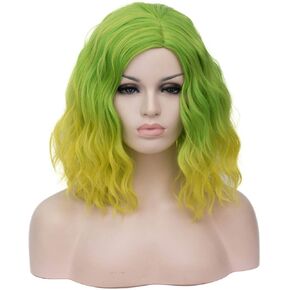 Short Bob Wavy Curly Wig Black and White Wig For Women Cosplay Halloween Wigs Heat Resistant Bob Party Wig Include Wig Cap (Black and White)