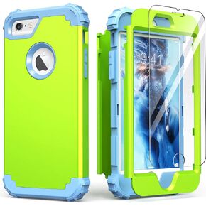 IDweel for iPhone 6S Case, for iPhone 6 Case with Tempered Glass Screen Protector, 3 in 1 Shock Absorption Heavy Duty Hard PC Covers Soft Silicone Full Body Protective Case for Women Girls,Purple