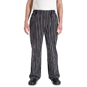 Mercer Culinary M60030BFPM Millennia Men's Black Cook Pants with White Fine Pinstripe, Medium