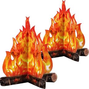 Boao Fake Fire Fake Flame Camping Decoration 3D Cardboard Campfire Centerpiece Artificial Flames Campfire Party Decoration for Camp Bachelorette Party Supplies(12 x 10 Inch,Gold Orange)