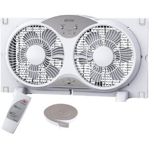 shinic Window Fan with Reversible Airflow Quiet, Twin 9" Blades, Full Remote Control, 3 Functions-3 Speeds, Bathroom Kitchen Window Exhaust Fan, Width Adjustable (From 24" to 37") ETL Certified